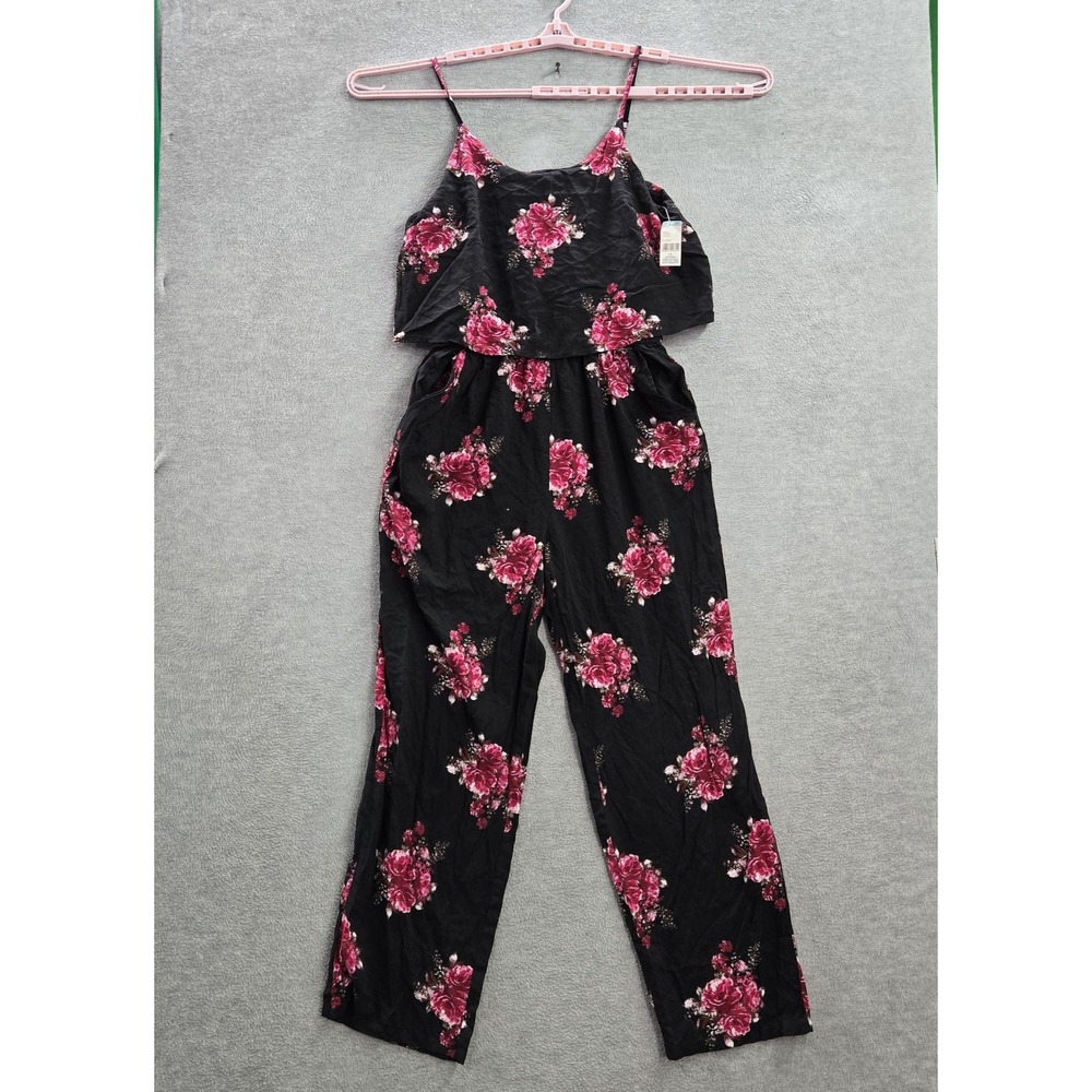 Bongo Women Jumpsuit L Back Floral Flounce Sleeveless Straight Pockets NWT